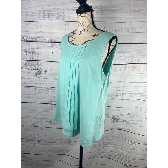 Chicos 1 Top Womens M Blue Deanna Pleat Sleeveless Tank Mixed Media Cotton Modal - Picture 5 of 11